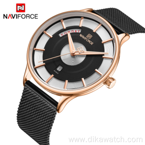 NAVIFORCE 3007 foreign trade new fashion personality watch stainless steel mesh band quartz watch